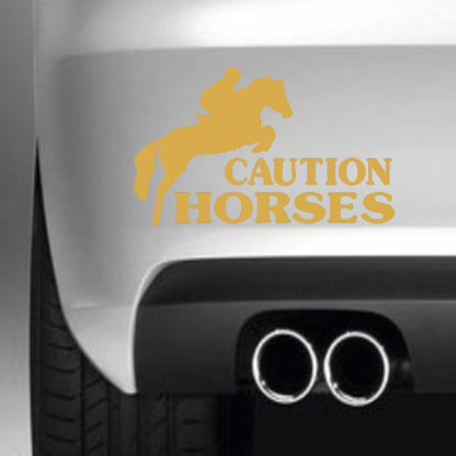Caution Horses Jumping